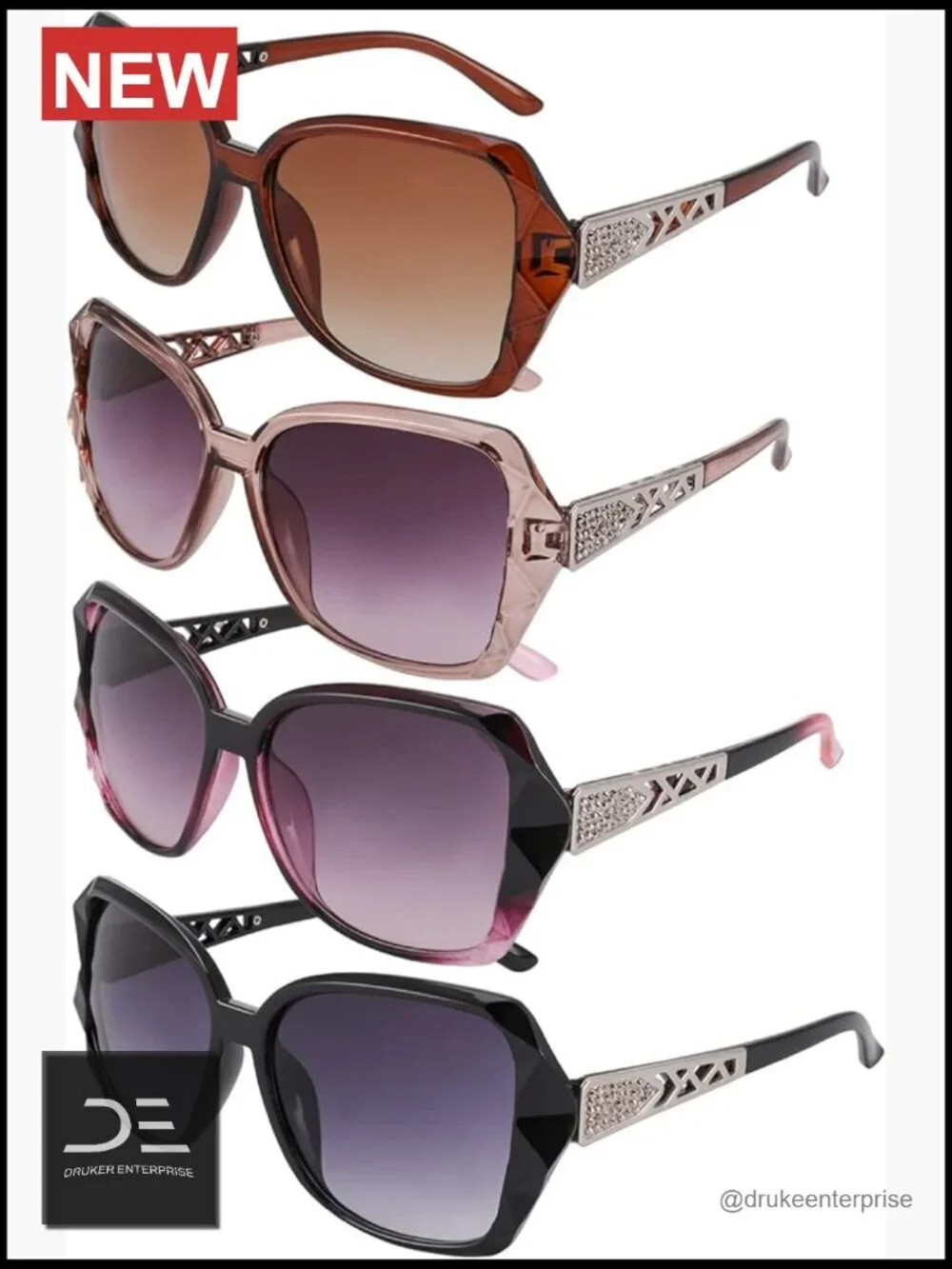 4 Oversized Classic Sunglasses UV400 Protection Gradient Lens Round Frame